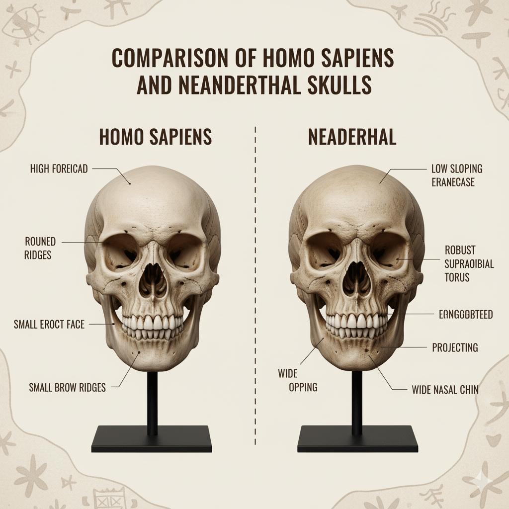 Comparison of Homo sapiens and Neanderthal skulls