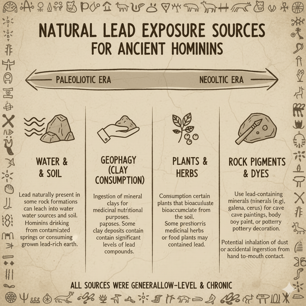 Infographic of natural lead exposure sources for ancient hominins